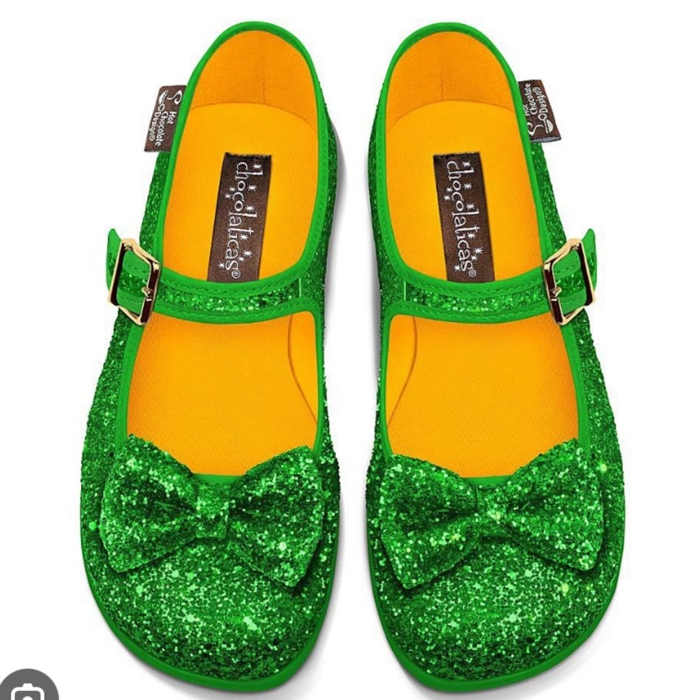 Hot Chocolate Design Emerald Green Glitter Flat Mary Jane